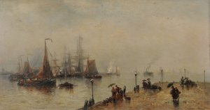Quai a Flessingue, journee de pluie by Francois Musin Oil Painting
