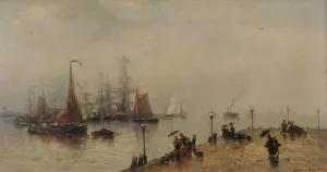 Quai a Flessingue, journee de pluie by Francois Musin Oil Painting