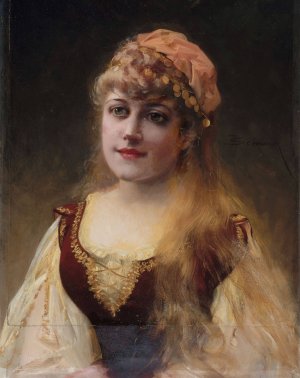 Portrait de Jeanne Samary by Francois Schommer Oil Painting