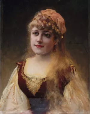 Portrait de Jeanne Samary by Francois Schommer Oil Painting