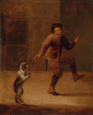 A Man Dancing with a Dog by Francois Verwilt Oil Painting