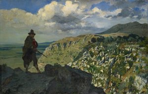 Brigand Standing Guard in the Mountains by Frank Buchser Oil Painting
