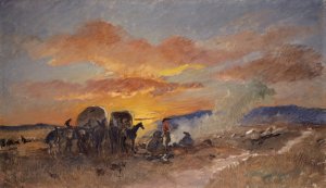 Campfire at Sunrise in the Laramie Plains by Frank Buchser Oil Painting