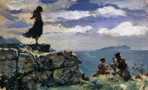 Girl on Ashlars of the Antique City Walls of Norba by Frank Buchser Oil Painting