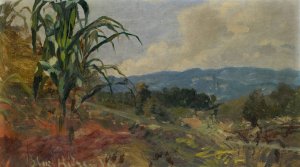 Landscape with Giant Corn in the Foreground by Frank Buchser Oil Painting