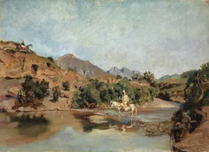 Moroccan Rider Crossing the Ford at Wad Boswicha Oil painting by Frank Buchser