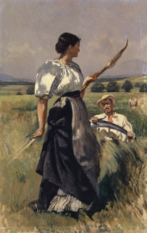 Mower and Harvester by Frank Buchser Oil Painting