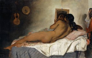 Naked Spanish Gypsy Woman with Mirror by Frank Buchser Oil Painting
