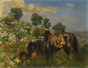 Rider in High Grass by Frank Buchser Oil Painting