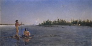 River Landscape, American Indians Fishing by Frank Buchser Oil Painting