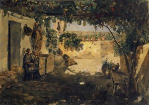 Spanish Pergola by Frank Buchser Oil Painting