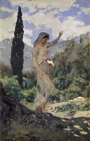 Spinning Girl on Corfu by Frank Buchser Oil Painting