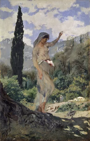 Spinning Girl on Corfu Oil painting by Frank Buchser