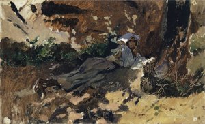 Young Woman Lying in the Wood by Frank Buchser Oil Painting