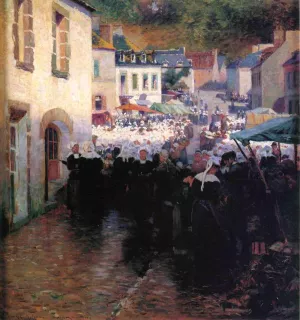 Brittany Peasants Market Day in Pont Aven by Frank C. Penfold Oil Painting