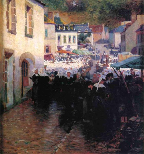 Brittany Peasants Market Day in Pont Aven by Frank C. Penfold - Hand-Painted Oil Painting Reproduction
