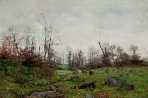 Cattle by a Stream, Pont Aven, Brittany by Frank C. Penfold Oil Painting