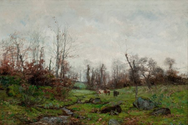 Cattle by a Stream, Pont Aven, Brittany  by Frank C. Penfold - Hand-Painted Oil Painting Reproduction