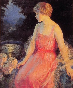 Woman with Hydrangeas by Frank Desch Oil Painting