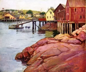 Dock Sheds at Low Tide by Frank Duveneck Oil Painting