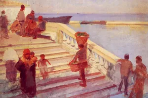 Figures on Venetian Steps by Frank Duveneck Oil Painting