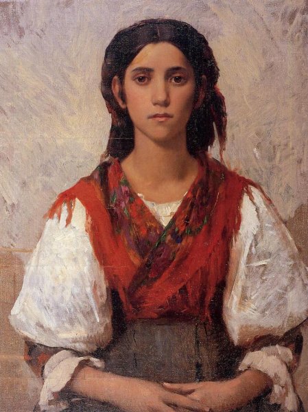 Main Product Photo of Florentine Flower Girl Painting by Frank Duveneck