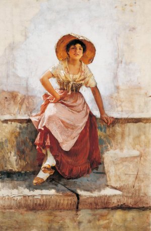 Florentine Flower Girl Oil painting by Frank Duveneck