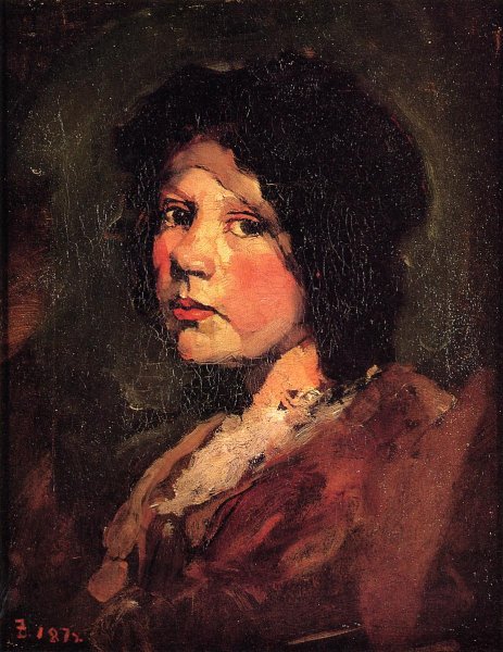 Main Product Photo of Girl in Black Hood Painting by Frank Duveneck