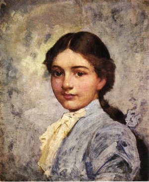Girl in Blue Blouse by Frank Duveneck Oil Painting