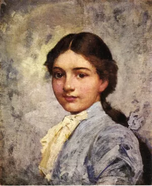Girl in Blue Blouse by Frank Duveneck Oil Painting