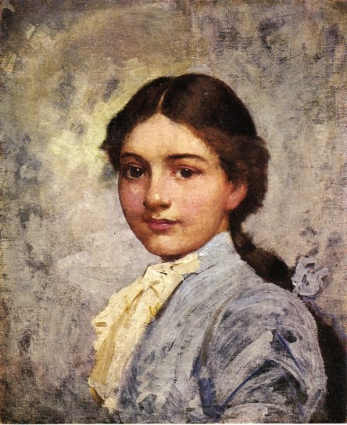 Girl in Blue Blouse by Frank Duveneck - Hand-Painted Oil Painting Reproduction