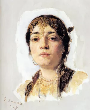 Head of an Oriental Woman by Frank Duveneck - Oil Painting Reproduction