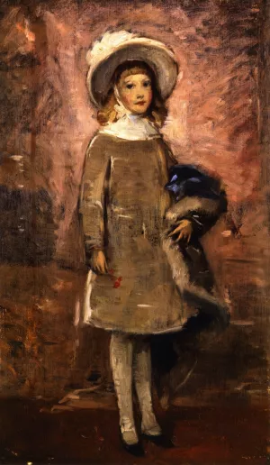Little Girl in Gray by Frank Duveneck - Oil Painting Reproduction