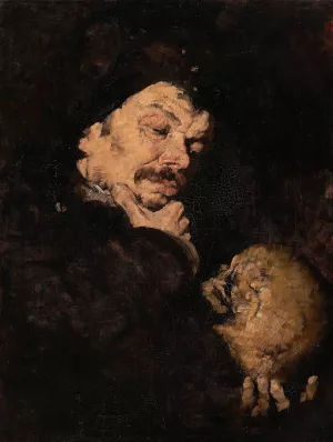 Man Holding a Skull by Frank Duveneck Oil Painting