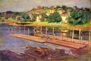 Small Boat Landing by Frank Duveneck Oil Painting