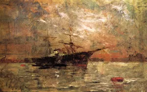 Steamer at Anchor, Twilight, Venice by Frank Duveneck Oil Painting