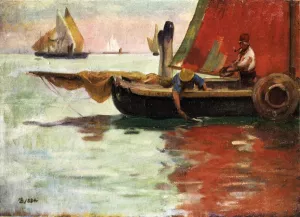 The Red Sail by Frank Duveneck Oil Painting