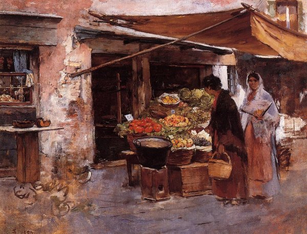 Venetian Fruit Market by Frank Duveneck - Hand-Painted Oil Painting Reproduction