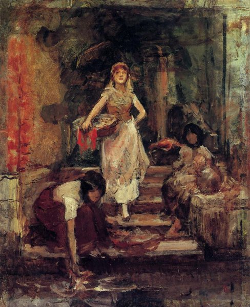 Washerwomen, Venice Study by Frank Duveneck - Hand-Painted Oil Painting Reproduction