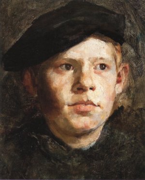 Young Boy Wearing a Cap by Frank Duveneck Oil Painting