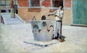 Scene Italienne pres de la Fontaine by Frank Edwin Scott Oil Painting