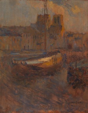 Ships at Anchor, Cherbourg no. II by Frank Edwin Scott Oil Painting