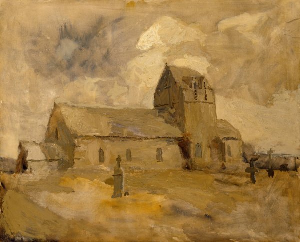 Village Church and Cemetery, Brittany by Frank Edwin Scott - Hand-Painted Oil Painting Reproduction