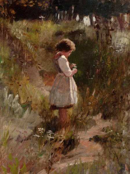Main Product Photo of Child Picking Flowers  Painting by Frank Hector Tompkins