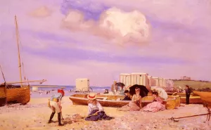 Wear Bay Beach, Folkstone by Frank M. Chase - Oil Painting Reproduction