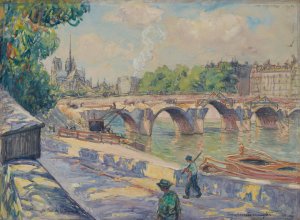 Demolition du pont de la Tournelle by Frank Milton Armington Oil Painting