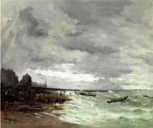 Beaching the Boats at Grandcamps, Normandy by Frank Myers Boggs - Oil Painting Reproduction