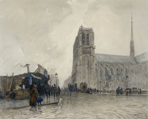 Notre-Dame vue du Pont au Double by Frank Myers Boggs Oil Painting