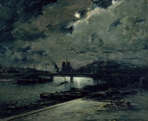 Quai de la Seine, Paris, au Clair de Lune Oil painting by Frank Myers Boggs