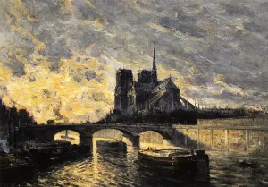 View of Notre Dame by Frank Myers Boggs - Oil Painting Reproduction